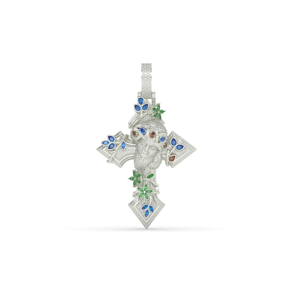 Floral Jesus Gemstone Cross Pendant