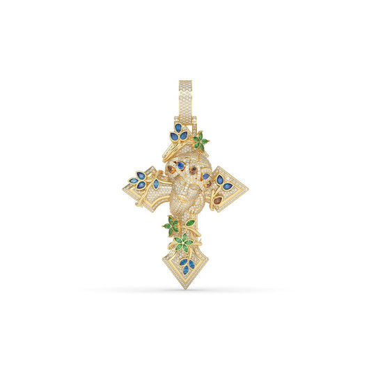 Floral Jesus Gemstone Cross Pendant