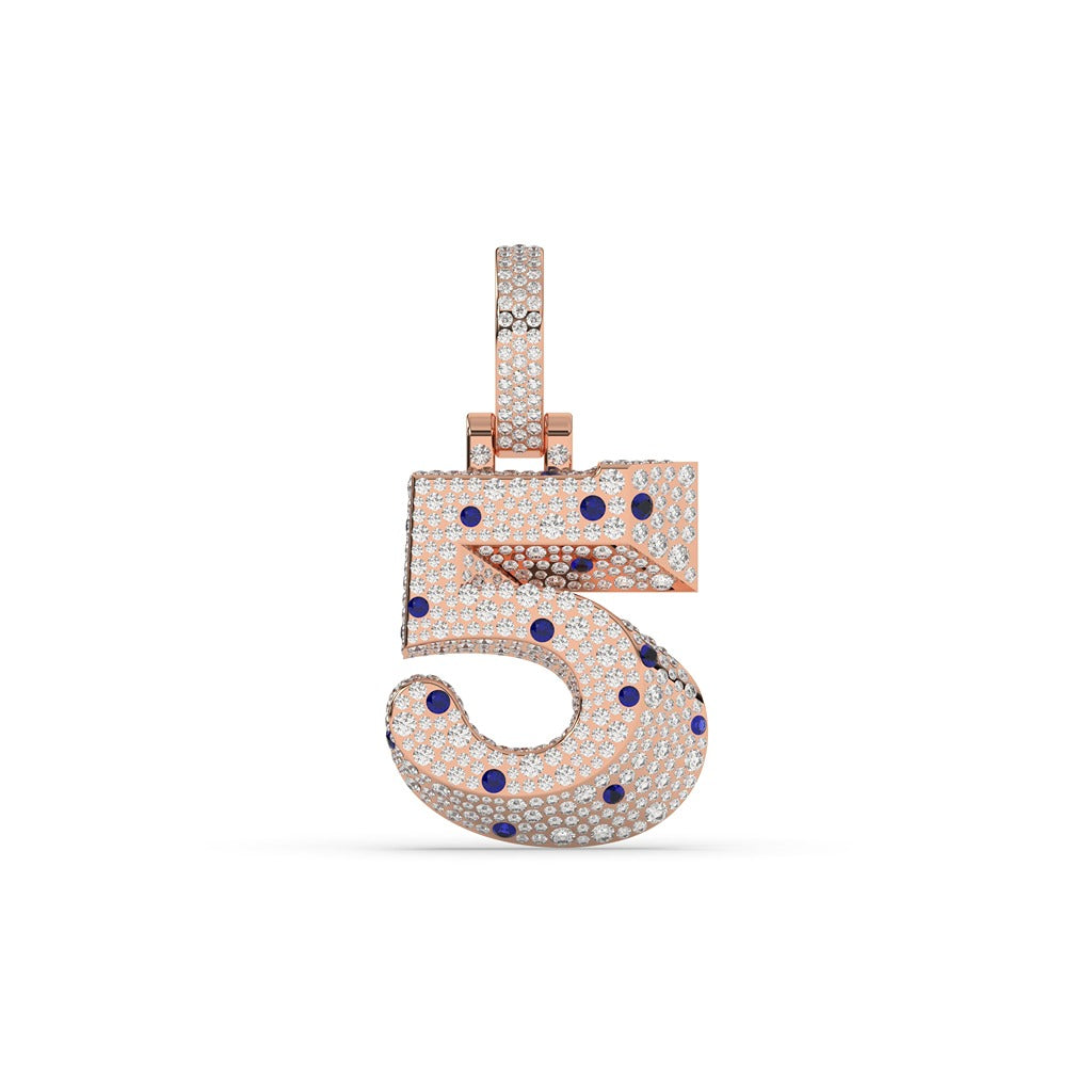 Number Five Diamond Iced Charm