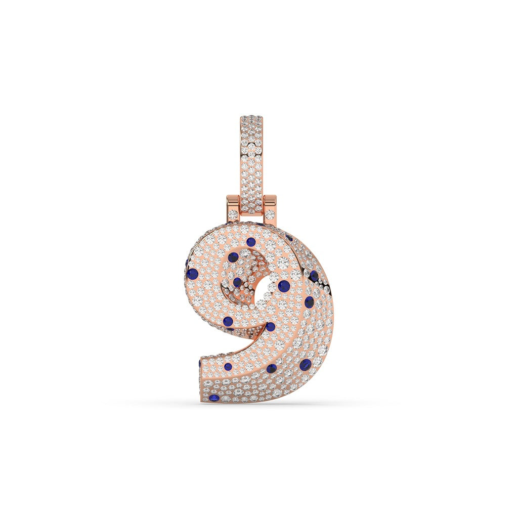 Iced Blue Diamond Nine Pendant
