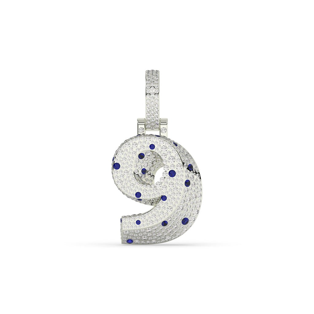 Iced Blue Diamond Nine Pendant