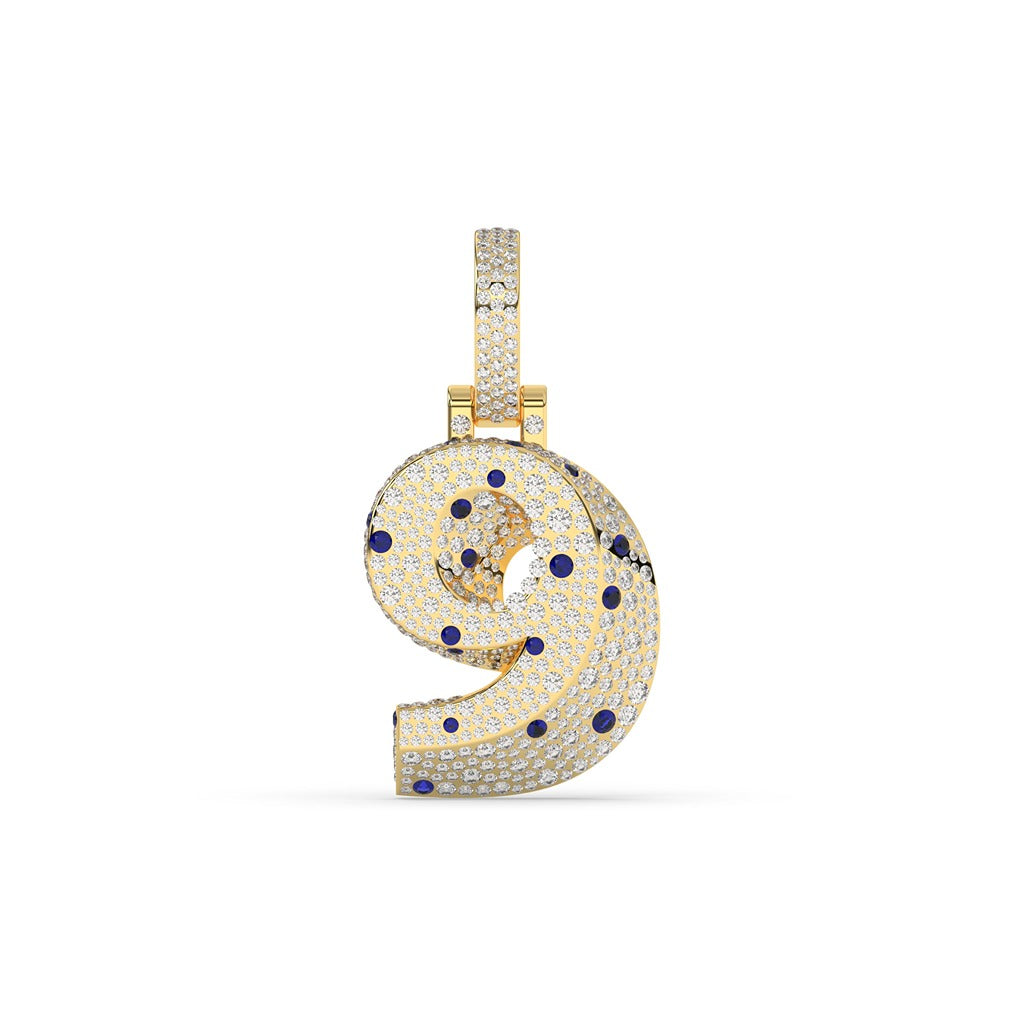 Iced Blue Diamond Nine Pendant