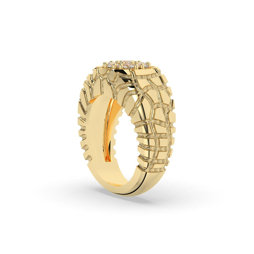 Gold Grid Floral Diamond Ring