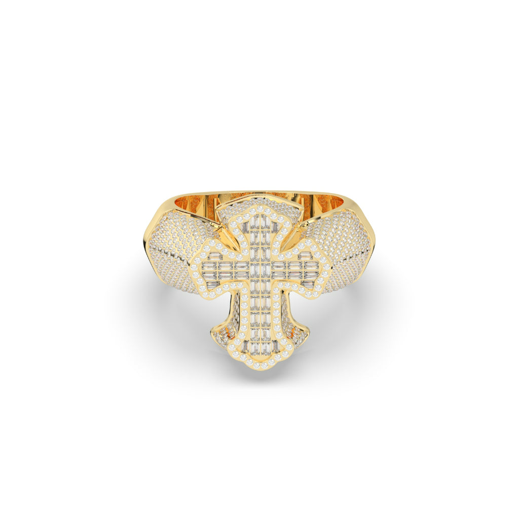 Radiant Cross Baguette Gold Ring