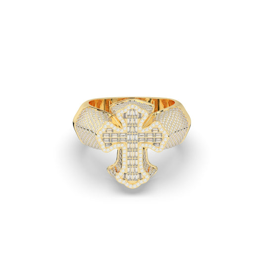 Radiant Cross Baguette Gold Ring