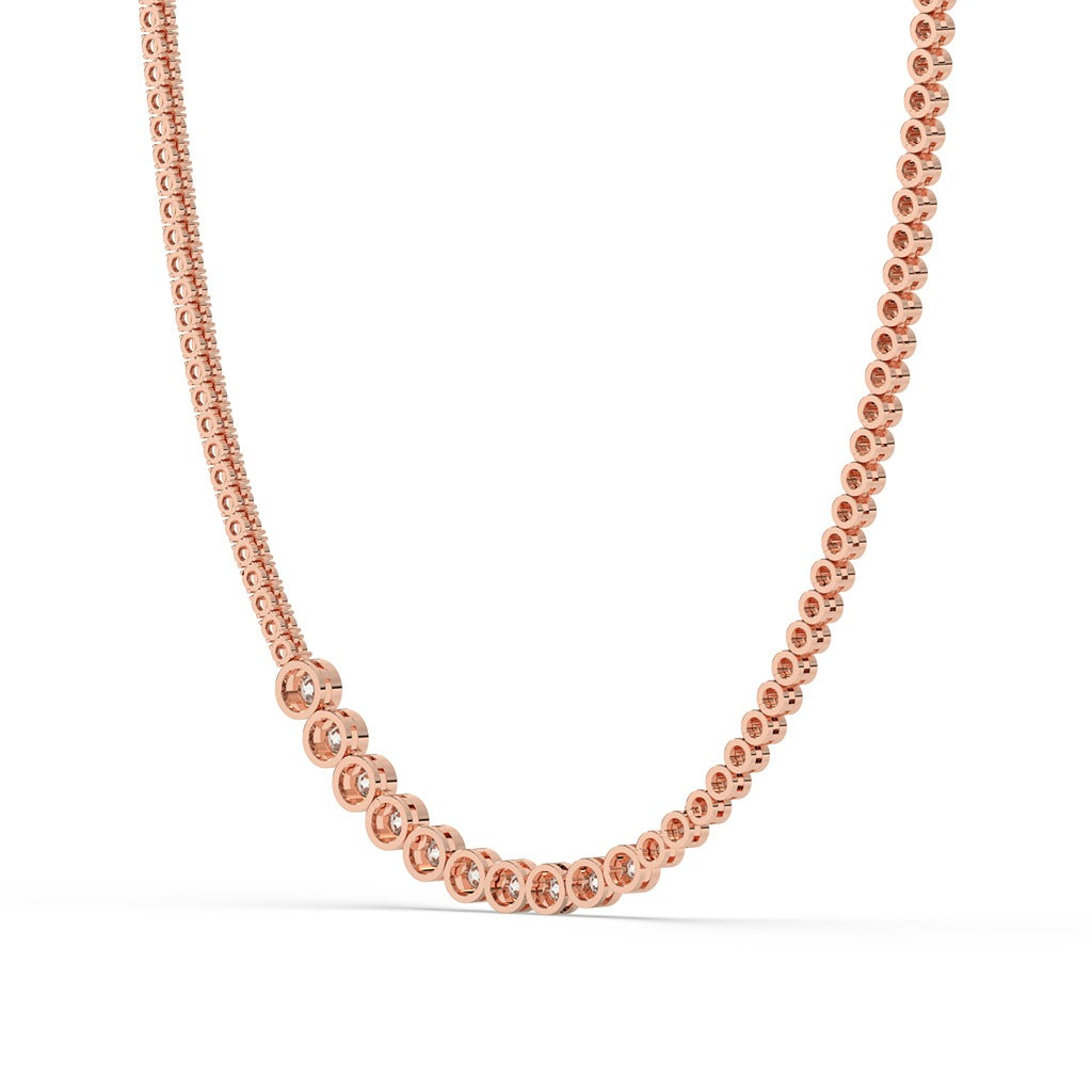 Bezel Set Graduated Diamond Tennis Necklace