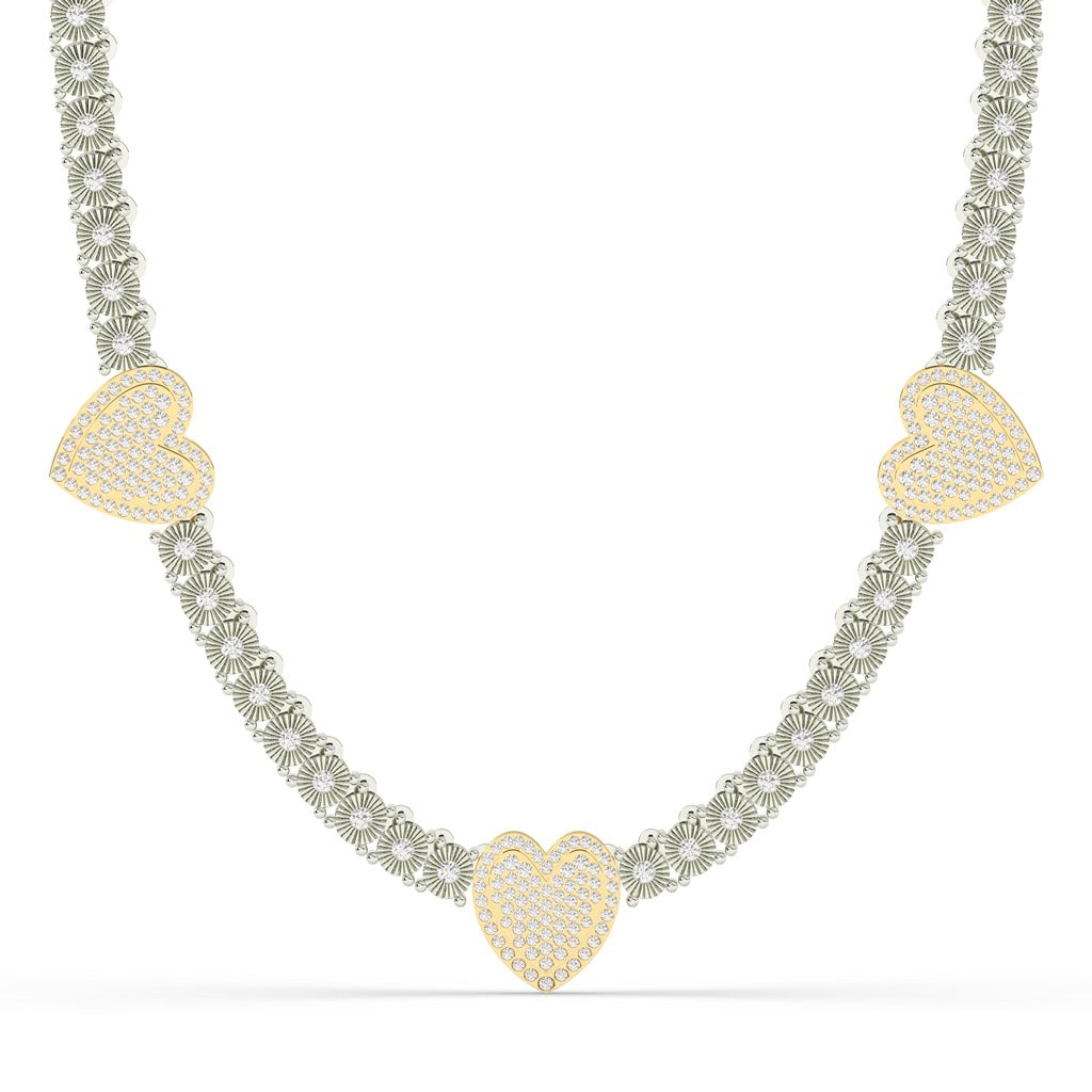 Triple Heart Floral Diamond Necklace