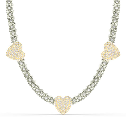 Triple Heart Floral Diamond Necklace