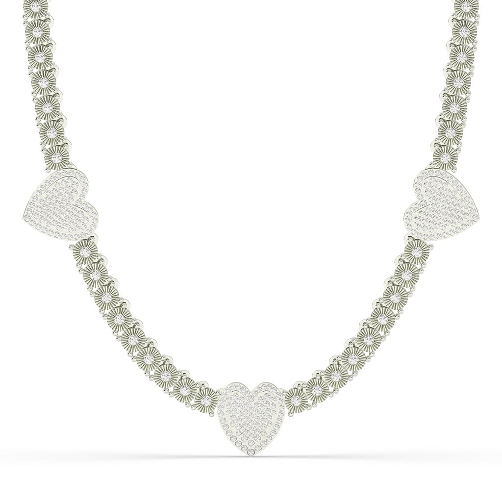 Triple Heart Floral Diamond Necklace