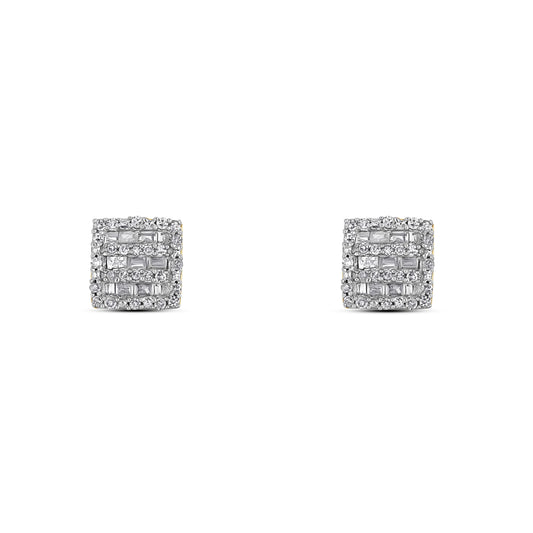Natural Diamond - Square Baguette Diamond Studs - 10K Gold Earring