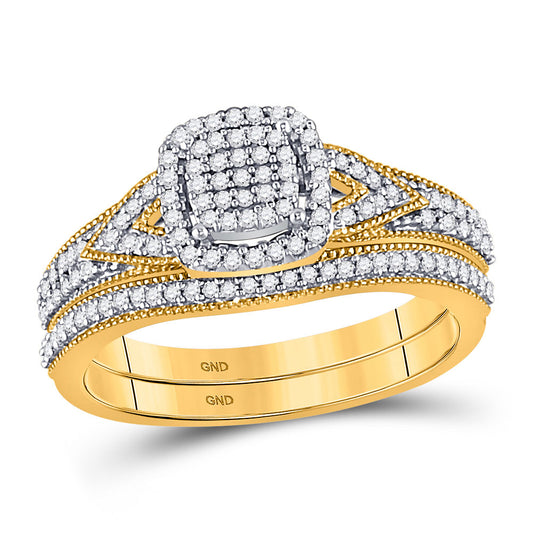 10kt Yellow Gold Round Diamond Bridal Wedding Ring Band Set 1/3 Cttw