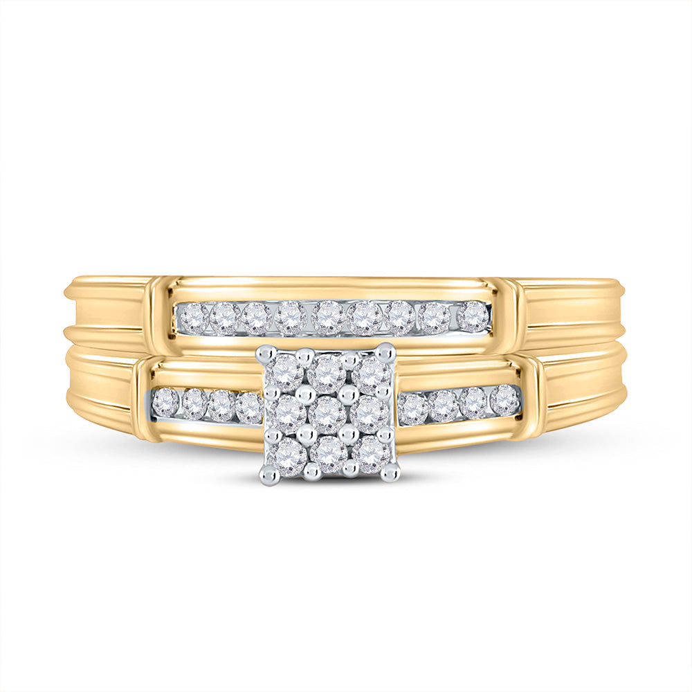 10kt Yellow Gold Round Diamond Bridal Wedding Ring Band Set 1/5 Cttw