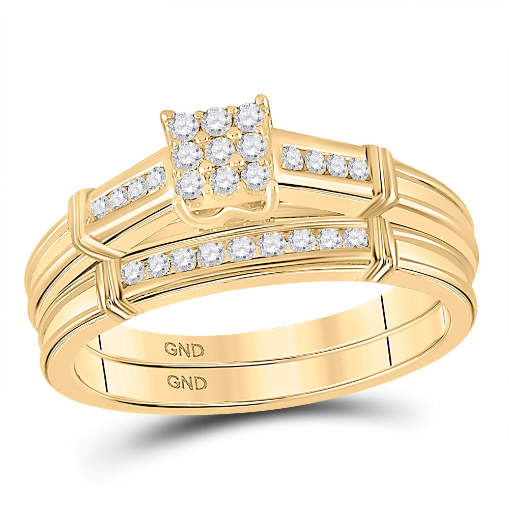 10kt Yellow Gold Round Diamond Bridal Wedding Ring Band Set 1/5 Cttw