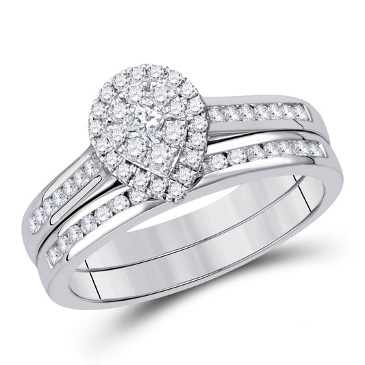 14kt White Gold Princess Diamond Bridal Wedding Ring Band Set 1/2 Cttw