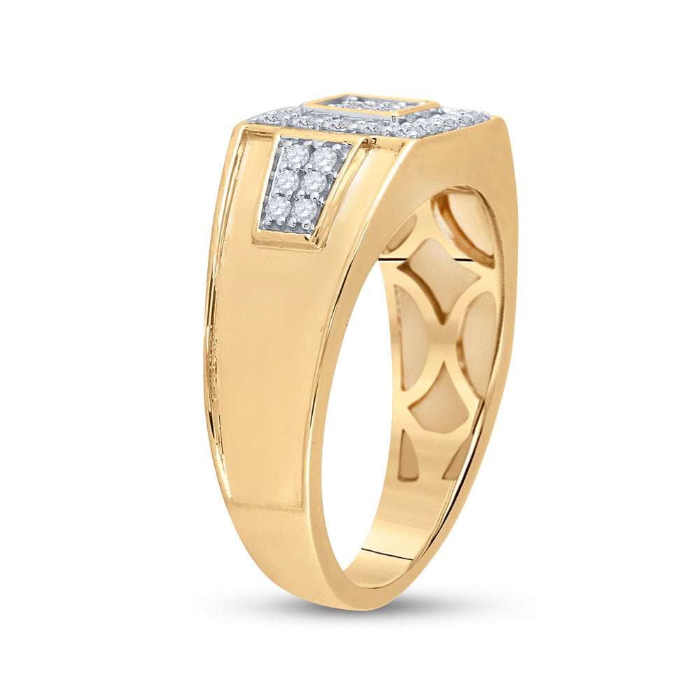 14k Yellow Gold Mens Round Diamond Square Cluster Band Ring 1/2 Cttw