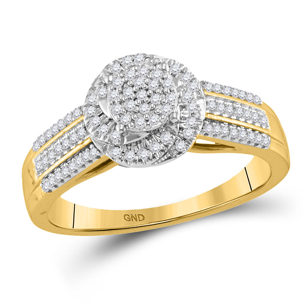 10kt Yellow Gold Womens Round Diamond Cluster Ring 1/4 Cttw