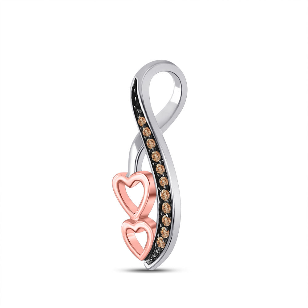 Sterling Silver Womens Round Brown Diamond Heart Pendant 1/10 Cttw