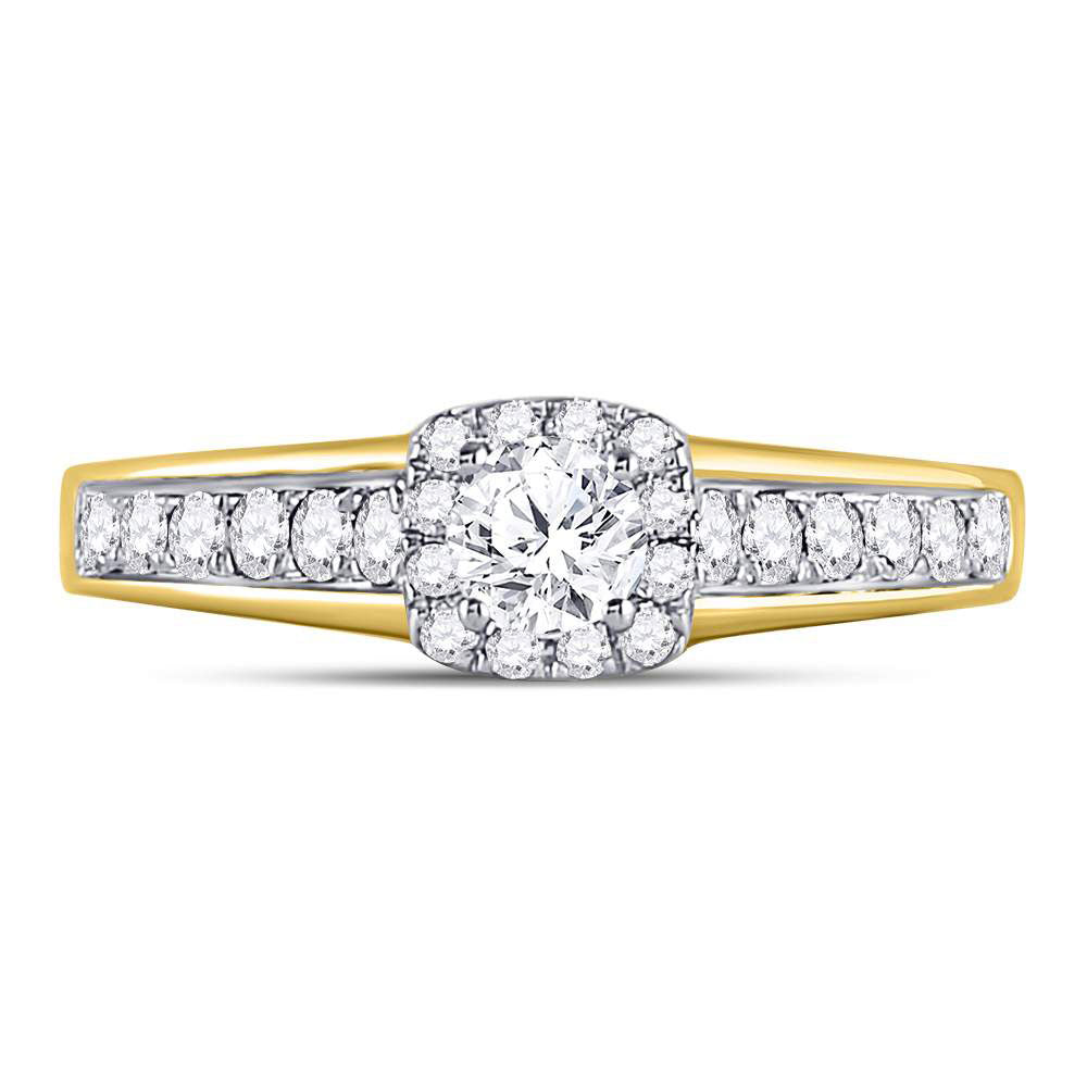 10kt Yellow Gold Round Diamond Halo Bridal Wedding Engagement Ring 5/8 Cttw