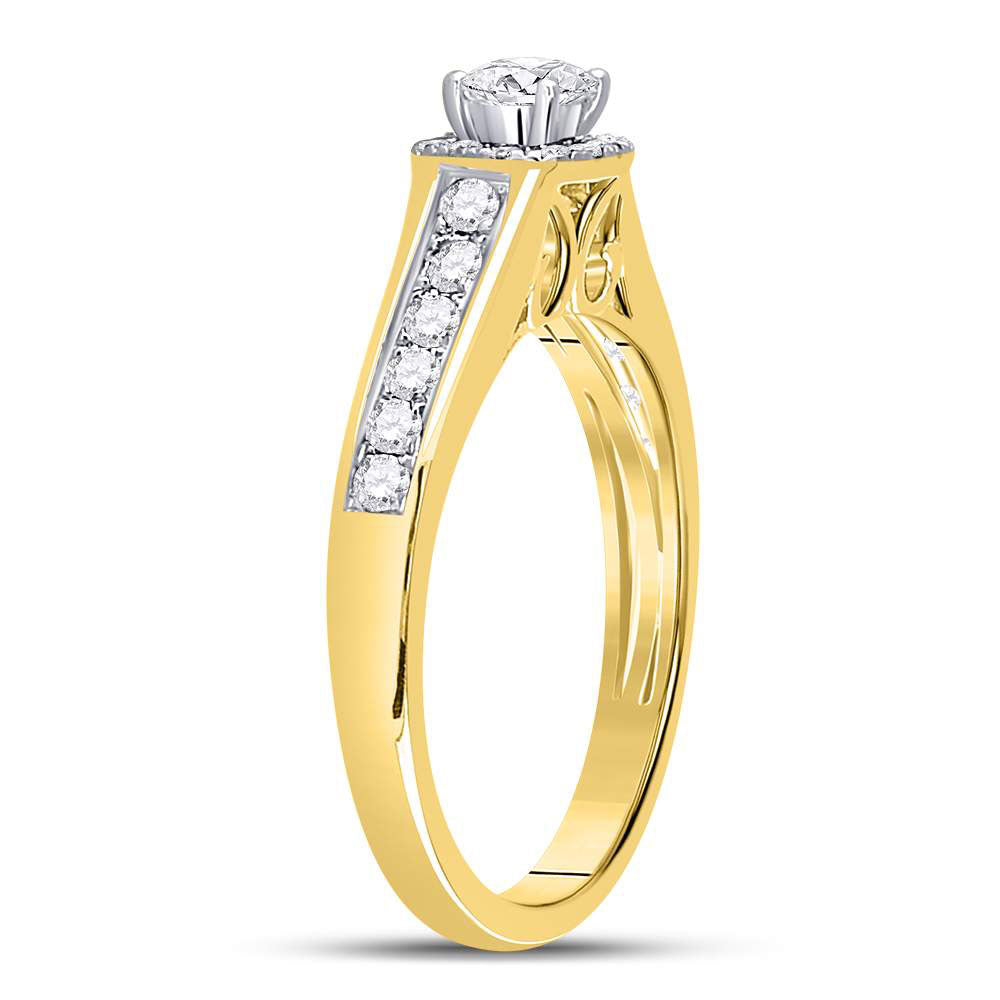 10kt Yellow Gold Round Diamond Halo Bridal Wedding Engagement Ring 5/8 Cttw
