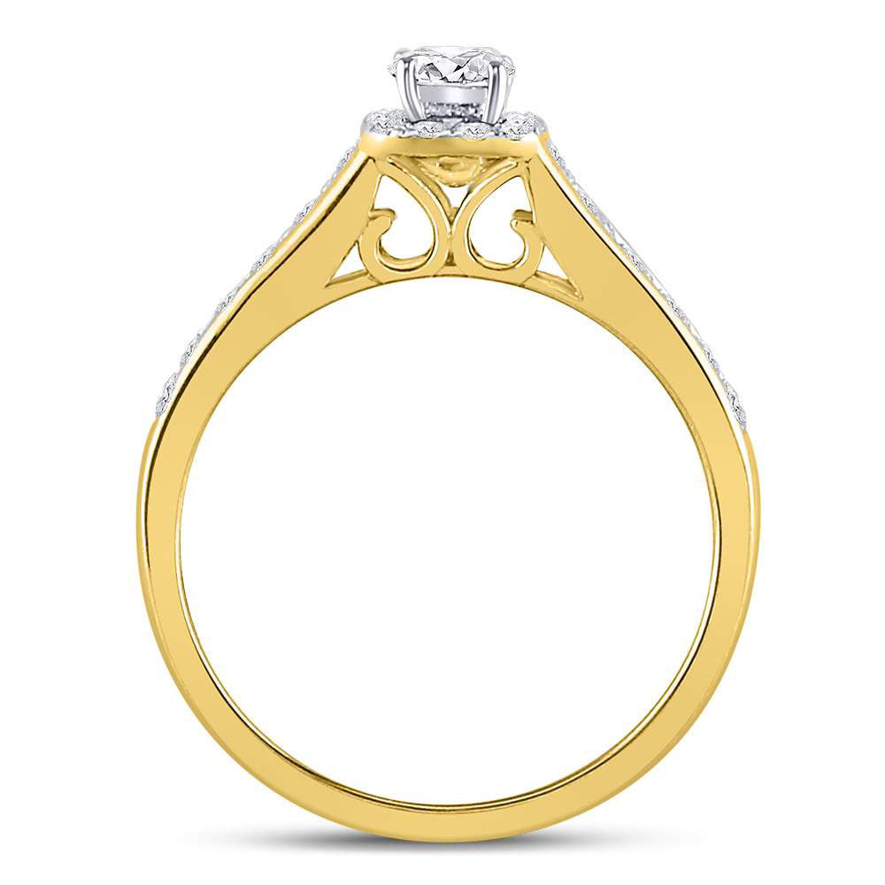 10kt Yellow Gold Round Diamond Halo Bridal Wedding Engagement Ring 5/8 Cttw