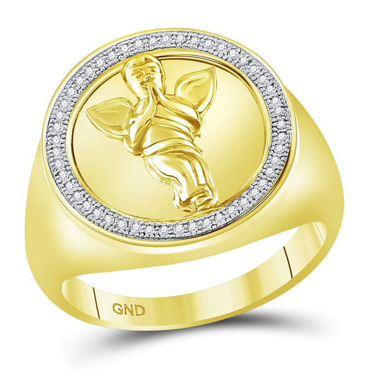 10kt Yellow Gold Mens Round Diamond Circle Angel Ring 1/6 Cttw