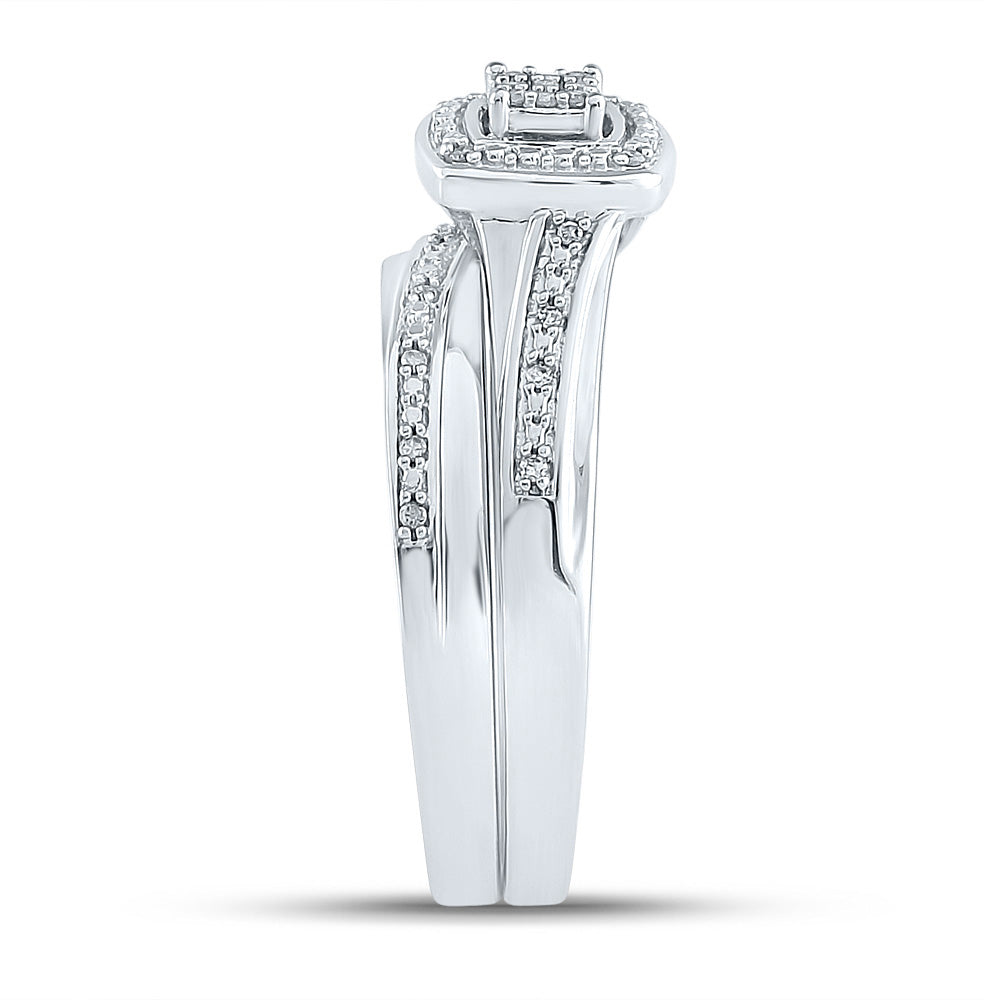 10kt White Gold His Hers Round Diamond Cluster Matching Wedding Set 1/12 Cttw