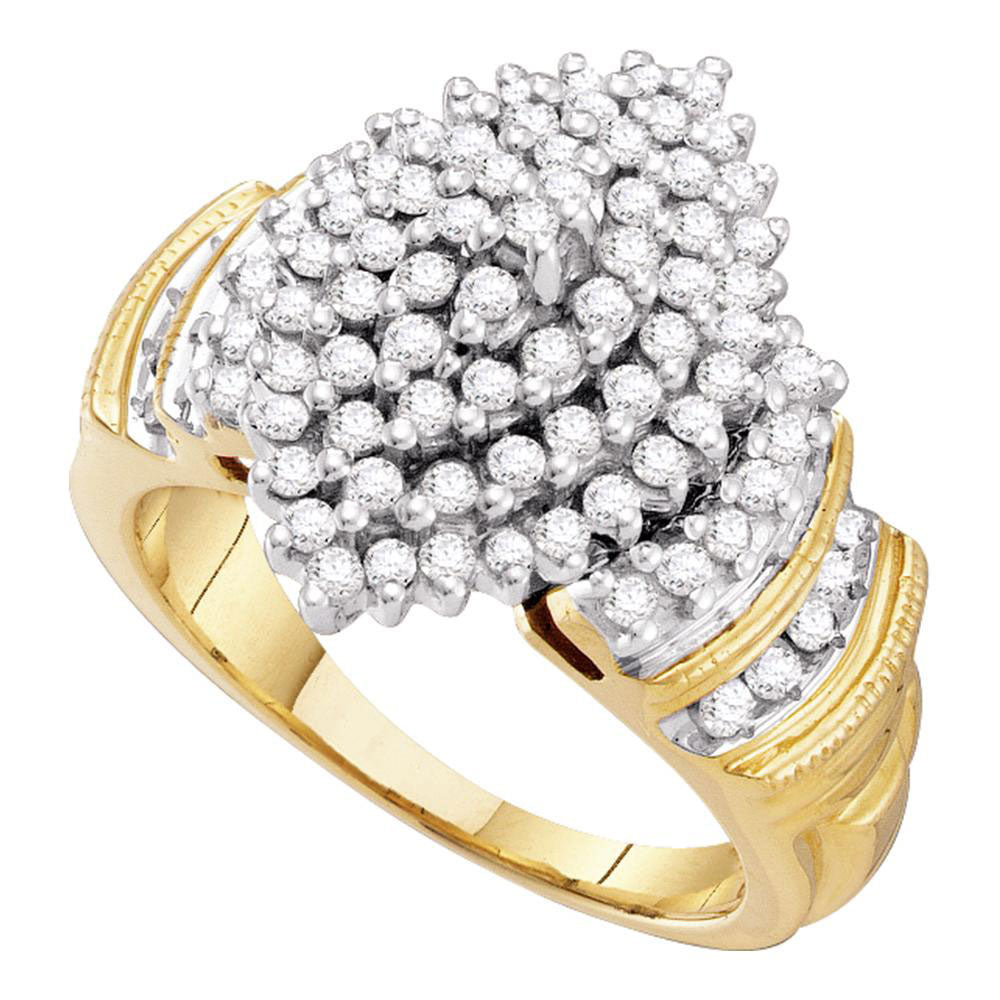 10kt Yellow Gold Womens Round Diamond Cluster Ring 1 Cttw