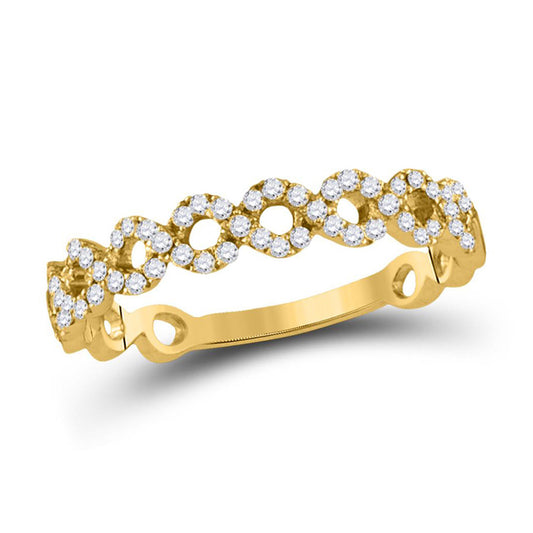 10kt Yellow Gold Womens Round Diamond Geometric Stackable Band Ring 1/5 Cttw