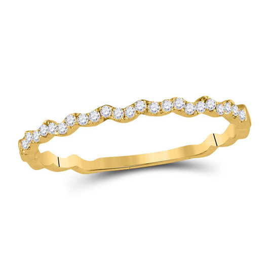 10kt Yellow Gold Womens Round Diamond Stackable Band Ring 1/8 Cttw