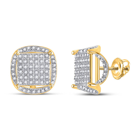 10kt Yellow Gold Mens Round Diamond Circle Cluster Earrings 3/8 Cttw