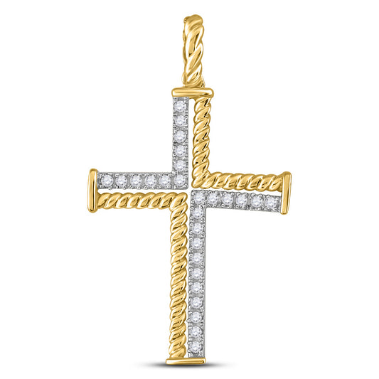 10kt Yellow Gold Mens Round Diamond Cross Charm Pendant 1/4 Cttw