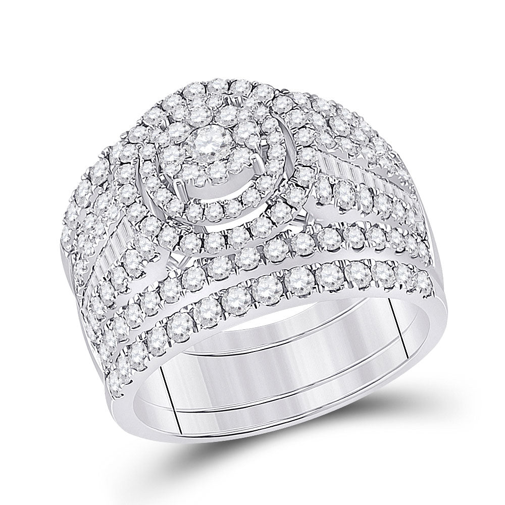 14kt White Gold Round Diamond Bridal Wedding Ring Band Set 2 Cttw
