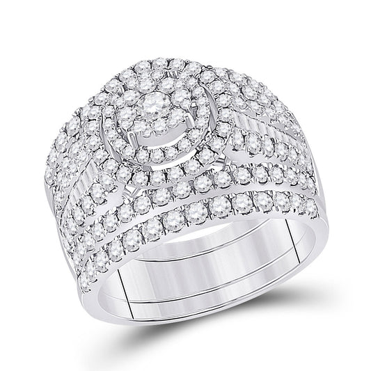 14kt White Gold Round Diamond Bridal Wedding Ring Band Set 2 Cttw