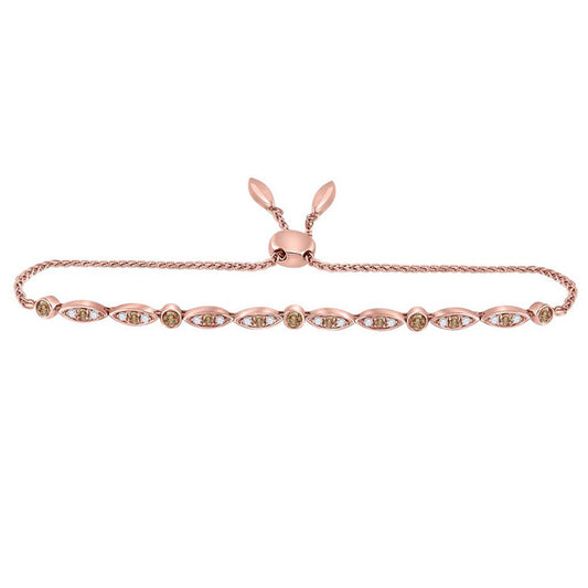 14kt Rose Gold Womens Round Brown Diamond Vintage Bolo Bracelet 3/8 Cttw