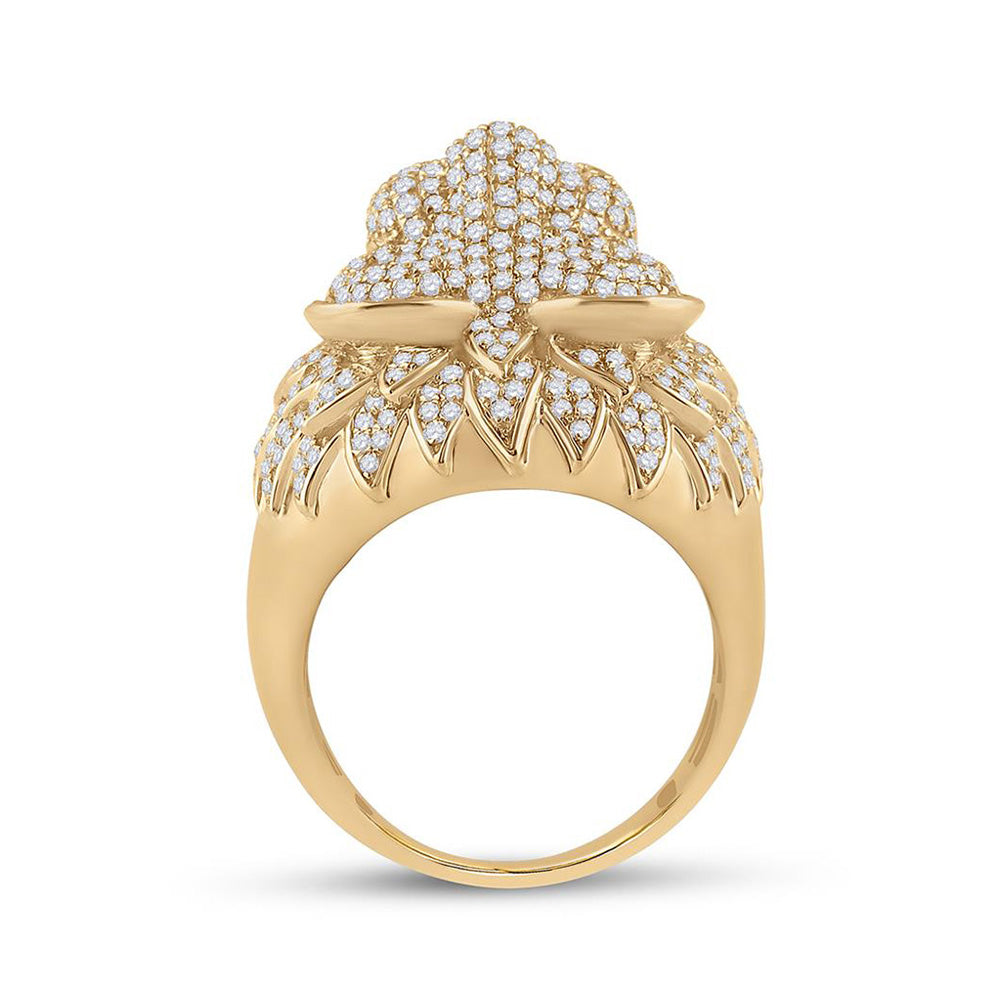 14kt Yellow Gold Mens Round Diamond Lion Head Animal Ring 2-3/4 Cttw