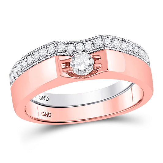 14kt Two-tone Gold Round Diamond Bridal Wedding Ring Band Set 3/8 Cttw