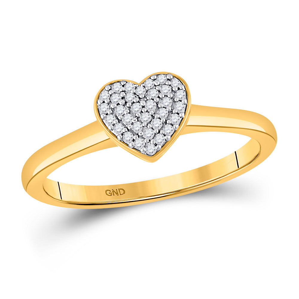 10kt Yellow Gold Womens Round Diamond Heart Ring 1/10 Cttw