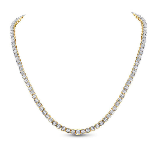 10kt Yellow Gold Mens Round Diamond Tennis Studded Necklace 8-1/2 Cttw