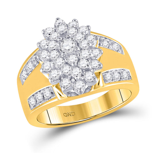 10kt Yellow Gold Womens Round Diamond Oval Cluster Ring 1 Cttw