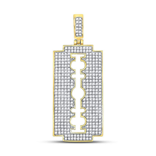 10kt Yellow Gold Mens Round Diamond Razor Blade Charm Pendant 1 Cttw