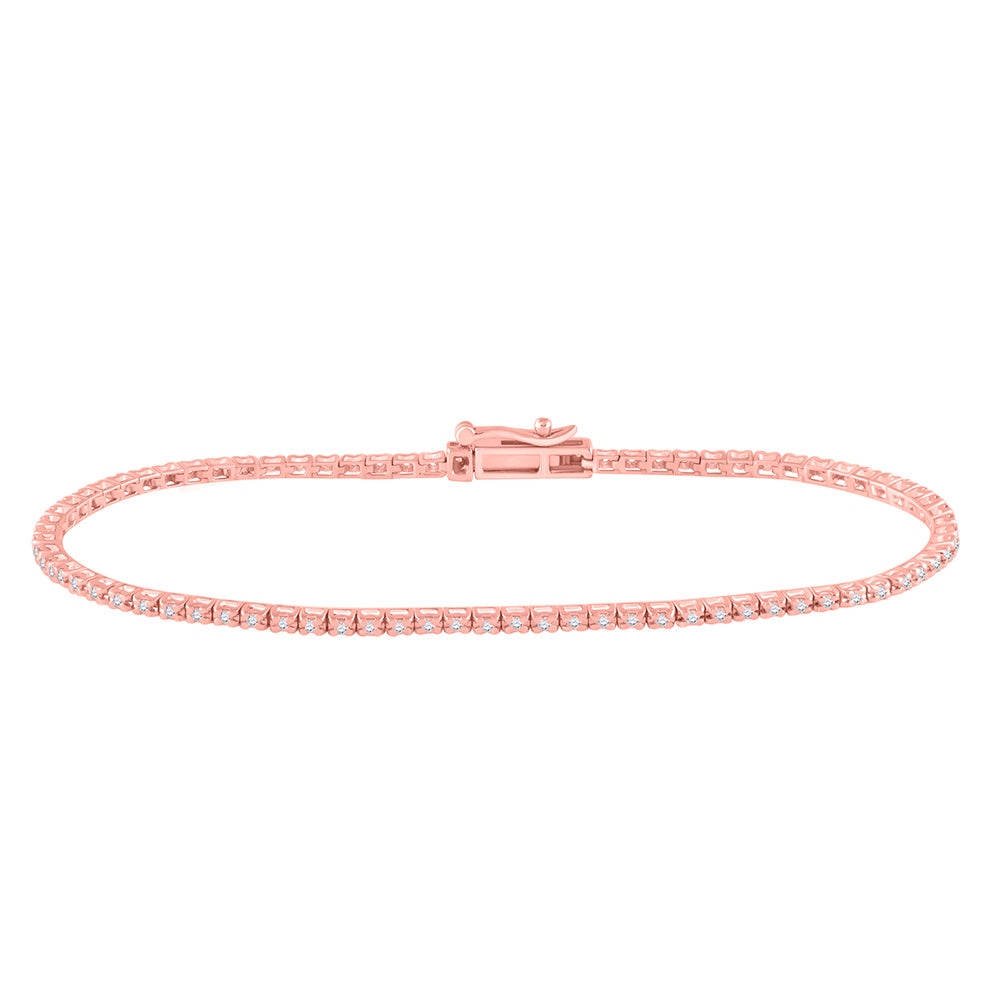 14kt Rose Gold Womens Round Diamond Tennis Bracelet 1/2 Cttw