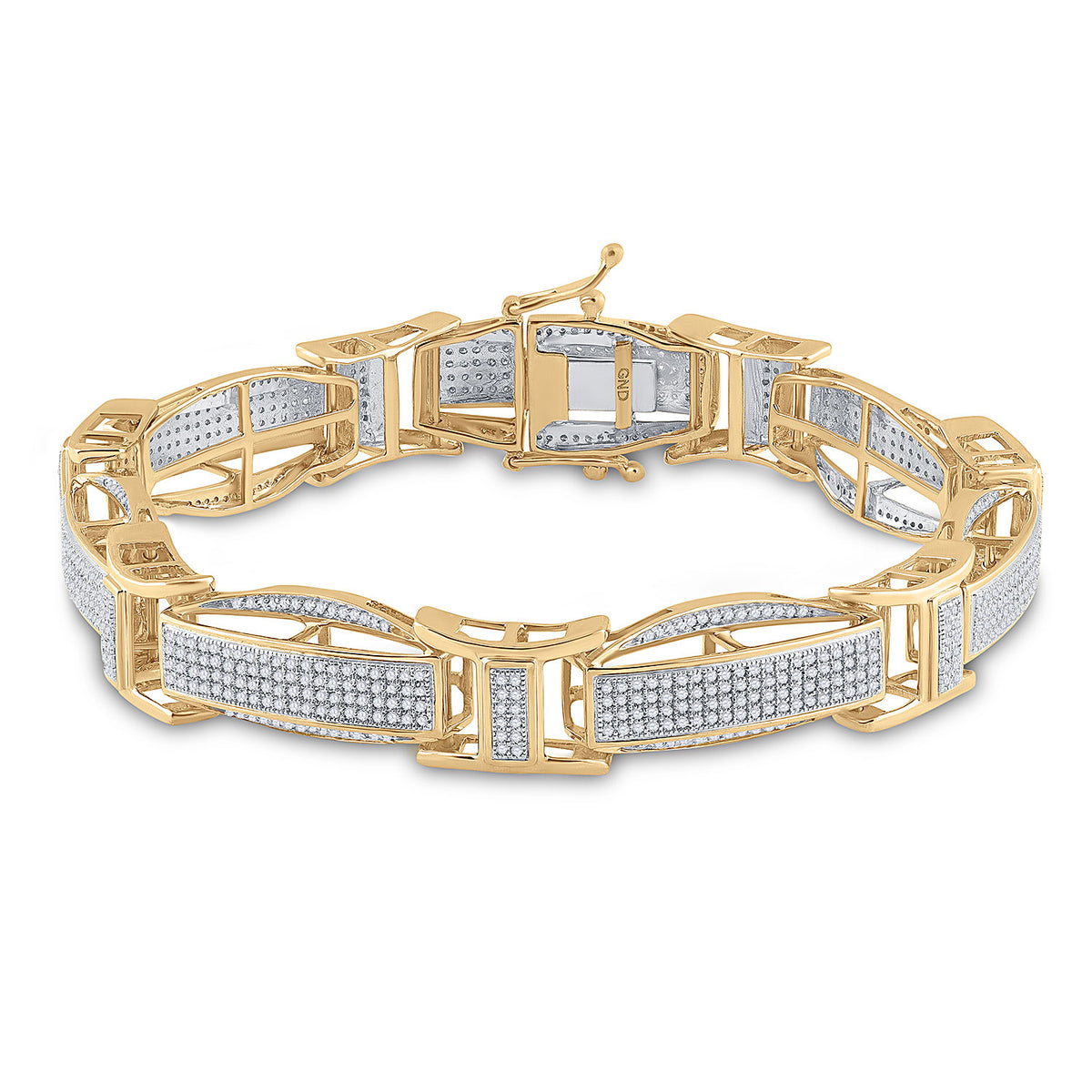 10kt Yellow Gold Mens Round Diamond Link Bracelet 2-1/4 Cttw