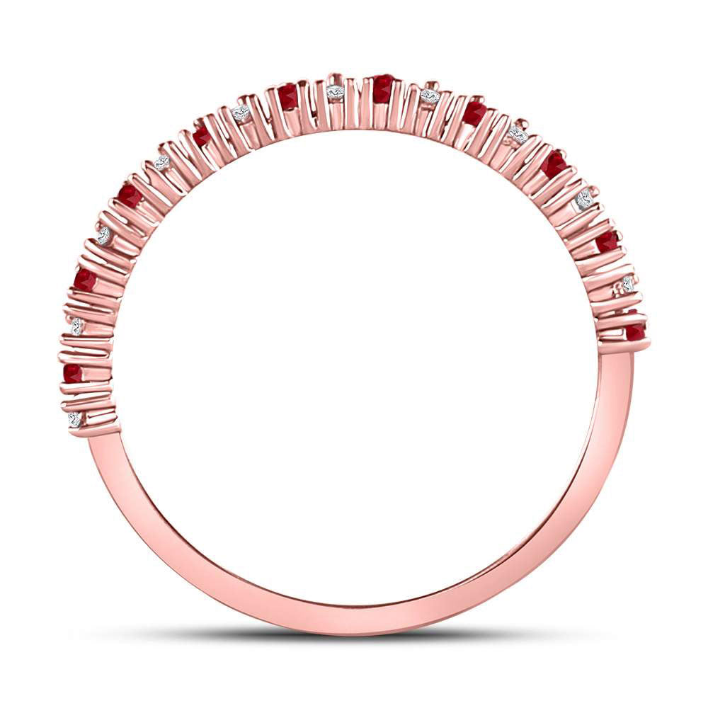 10kt Rose Gold Womens Round Ruby Diamond Stackable Band Ring 1/4 Cttw