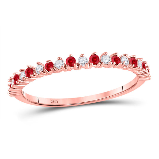 10kt Rose Gold Womens Round Ruby Diamond Stackable Band Ring 1/4 Cttw