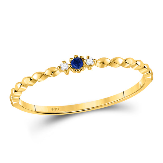 10kt Yellow Gold Womens Round Blue Sapphire Diamond Stackable Band Ring .03 Cttw