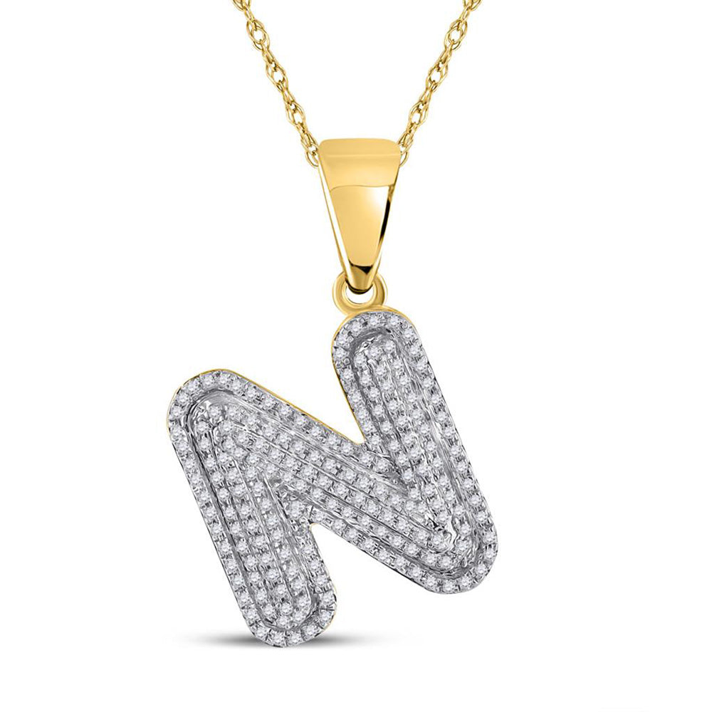 10kt Yellow Gold Mens Round Diamond Initial N Letter Charm Pendant 1/2 Cttw