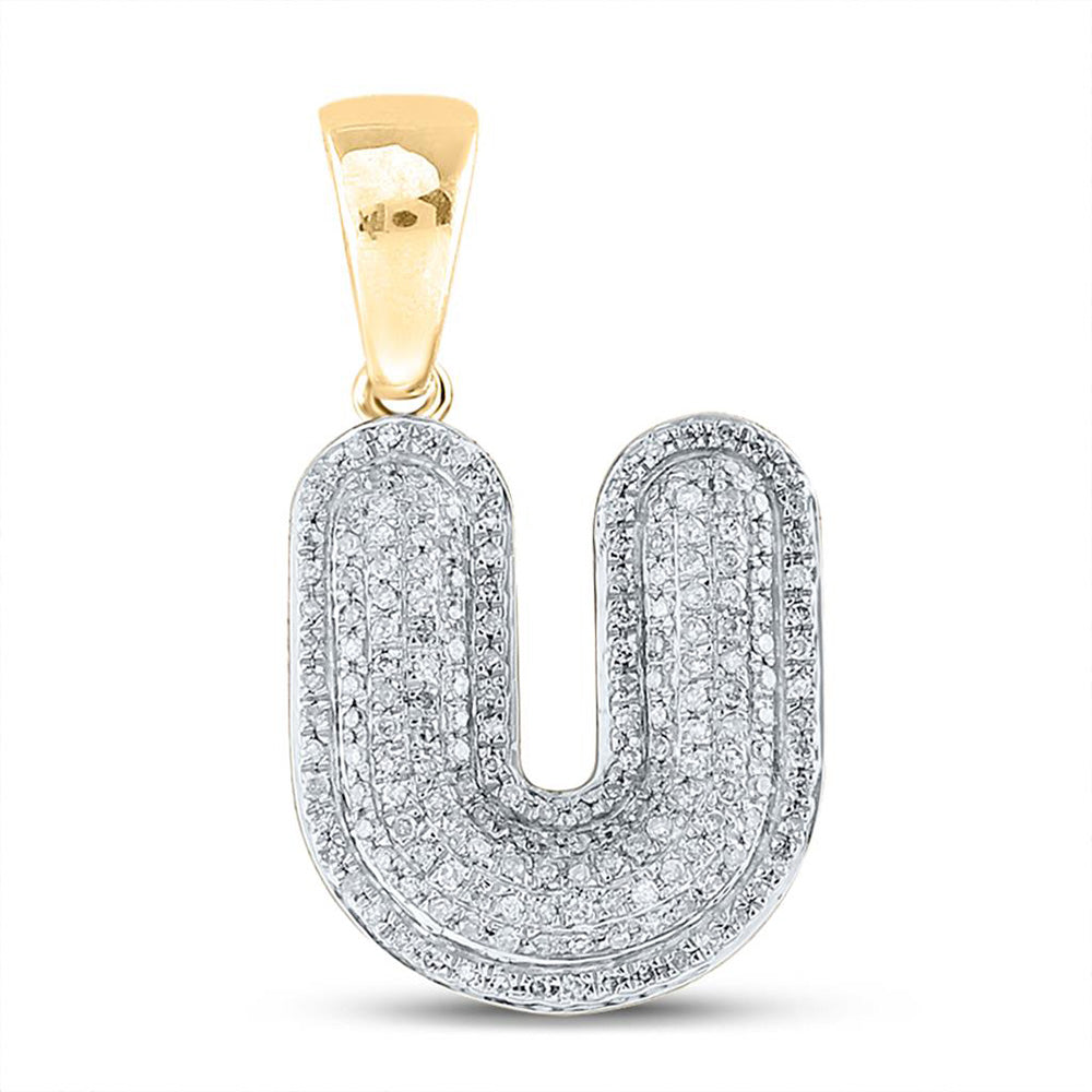 10kt Yellow Gold Mens Round Diamond Initial U Letter Charm Pendant 5/8 Cttw
