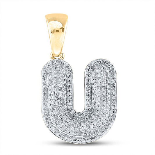 10kt Yellow Gold Mens Round Diamond Initial U Letter Charm Pendant 5/8 Cttw