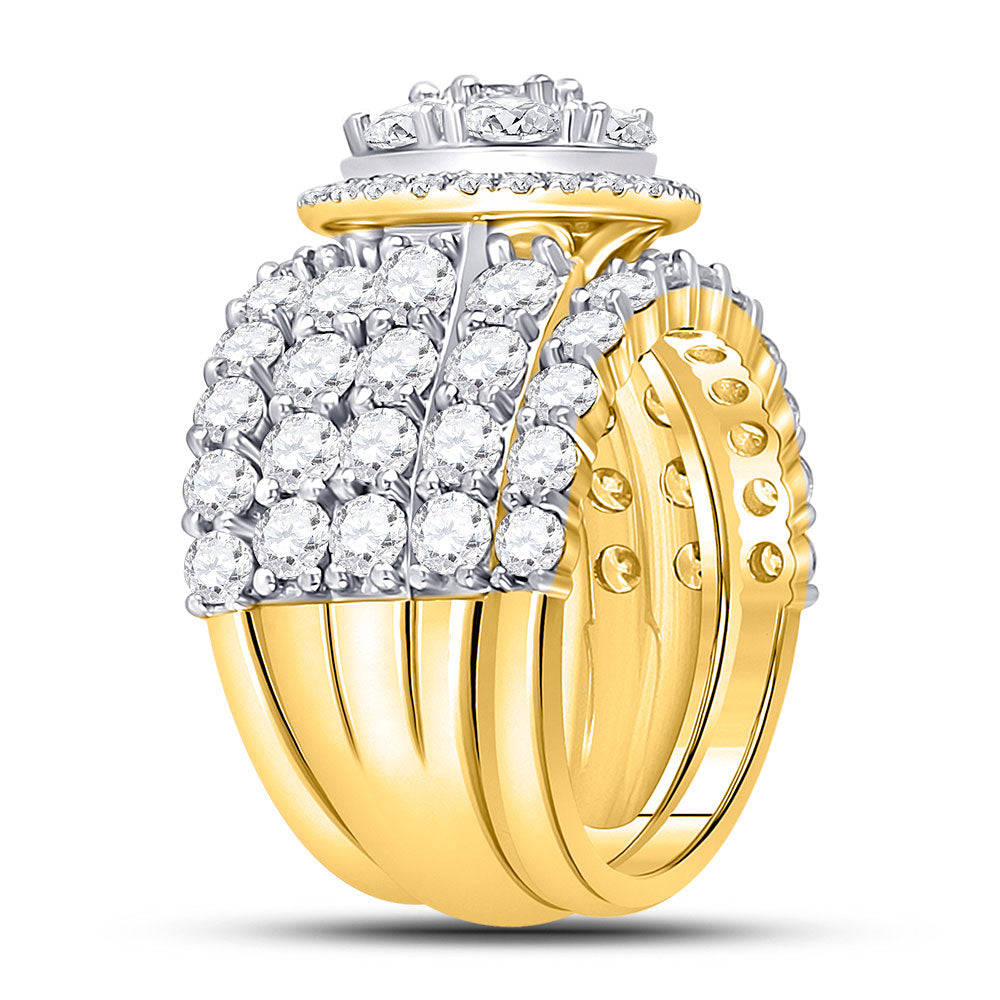14kt Yellow Gold Round Diamond Cluster Bridal Wedding Ring Band Set 5 Cttw