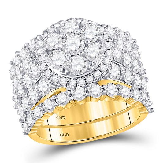 14kt Yellow Gold Round Diamond Cluster Bridal Wedding Ring Band Set 5 Cttw